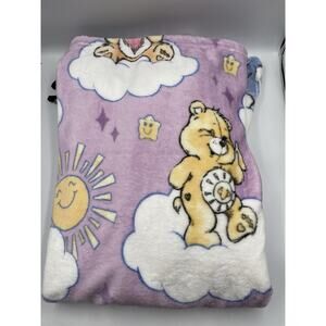 Care Bears Purple Sunshine & Clouds Soft Plush Throw Blanket 50”x70” NEW!!!